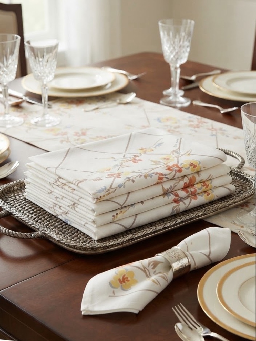 Vintage Oleg Cassini Set Of 9 Fabric Napkins Festive Holidays Tablescape